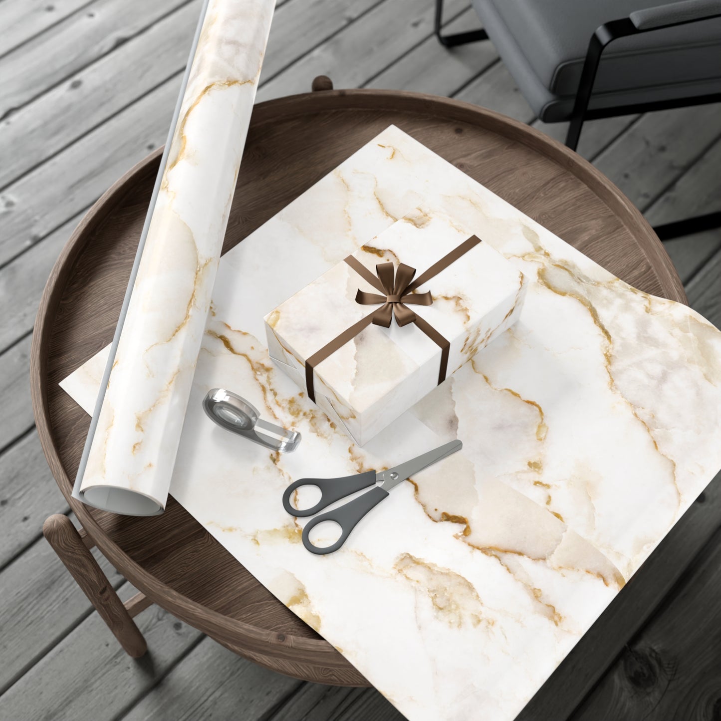 White Cream and Gold Marble Gift Wrapping Paper