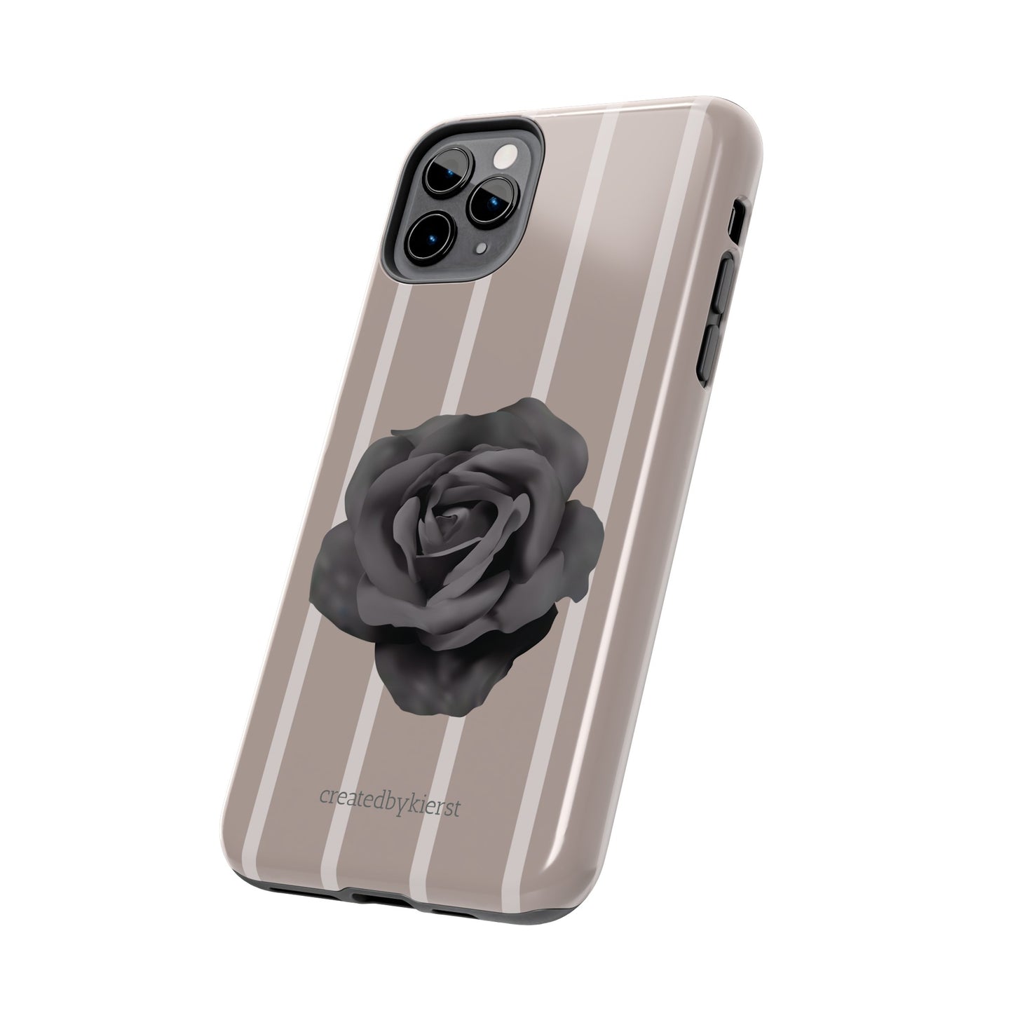 Cream and Brown Vertical Stripes with Black Rose iPhone Case