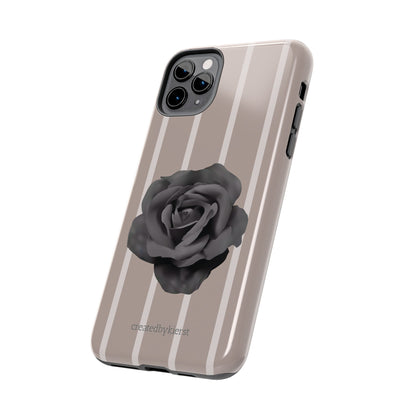 Cream and Brown Vertical Stripes with Black Rose iPhone Case