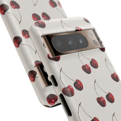 Moody Cherry Stems on White Bone Google Pixel Case | Sultry Minimalism Meets Everyday Utility