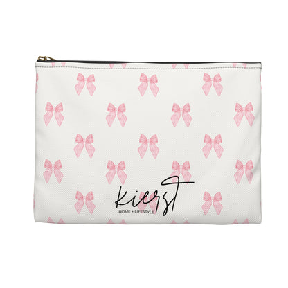 Multiple Pink Bows on Beige Accessory Pouch