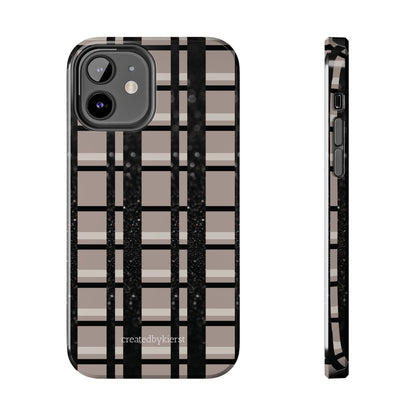 Tan, Black, and Black Glitter Plaid iPhone Case