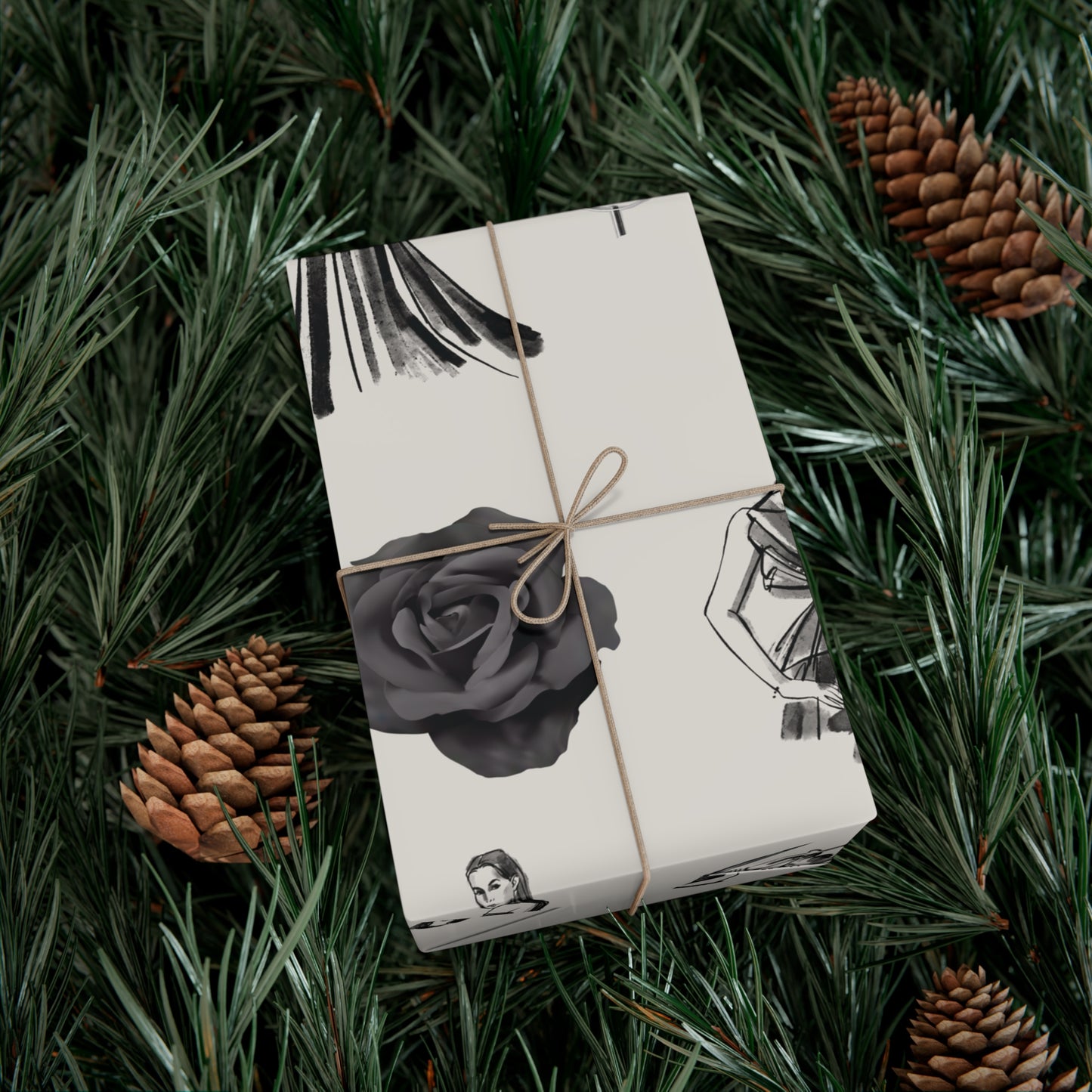 B&W Fashion Illustration Gift Wrapping Paper | Elegant Sketches on Bone White