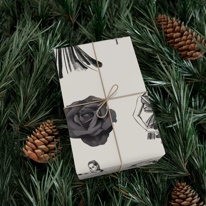 B&W Fashion Illustration Gift Wrapping Paper | Elegant Sketches on Bone White