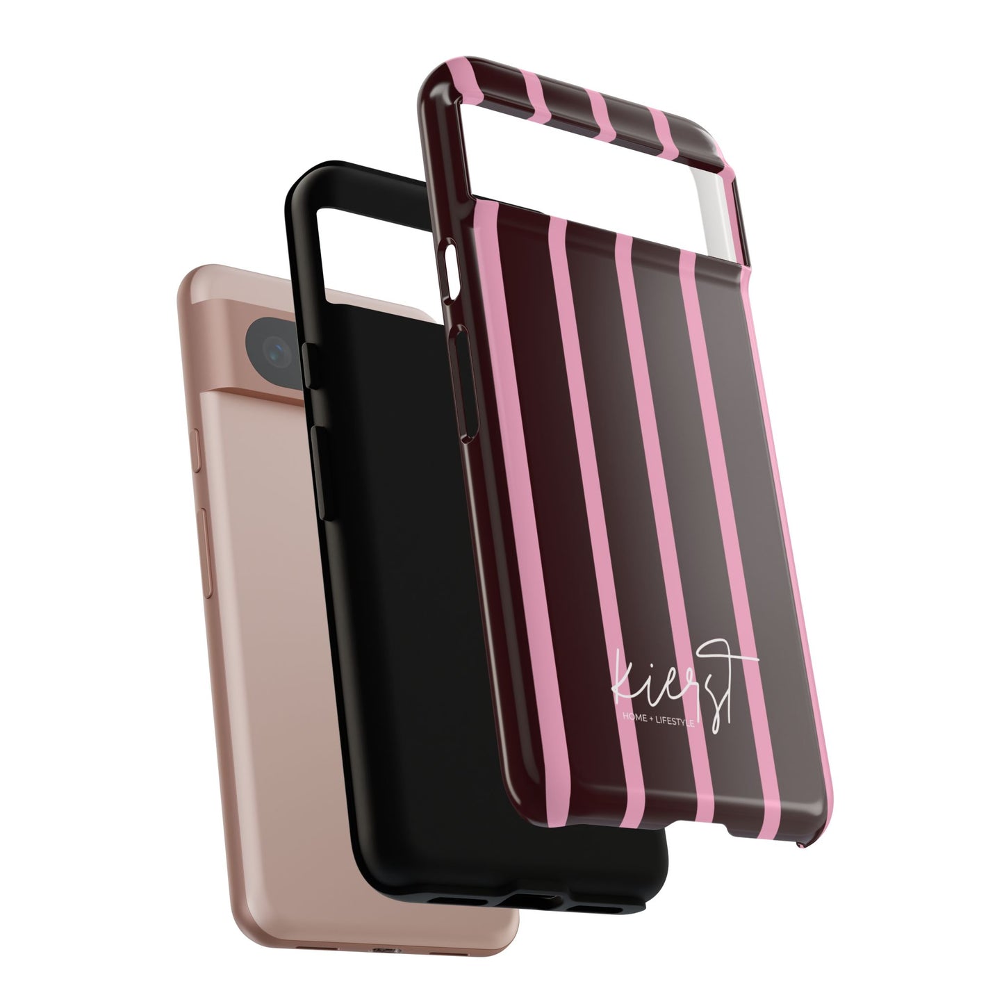Signature Velvet Noir + Pink Stripes Google Pixel Phone Case