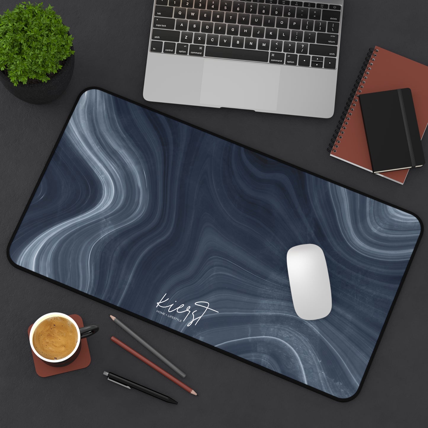 Navy Marble Print Desk Mat