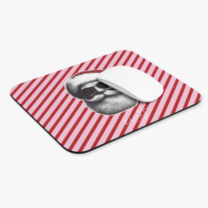 Cool Santa on Pink and Red Diagonal Striped Mouse Pad