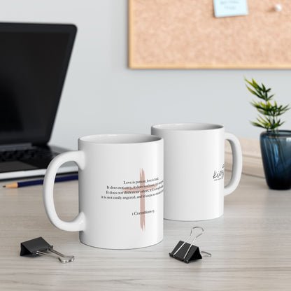 Love Is Patient Mug – Taupe Cross + Scripture