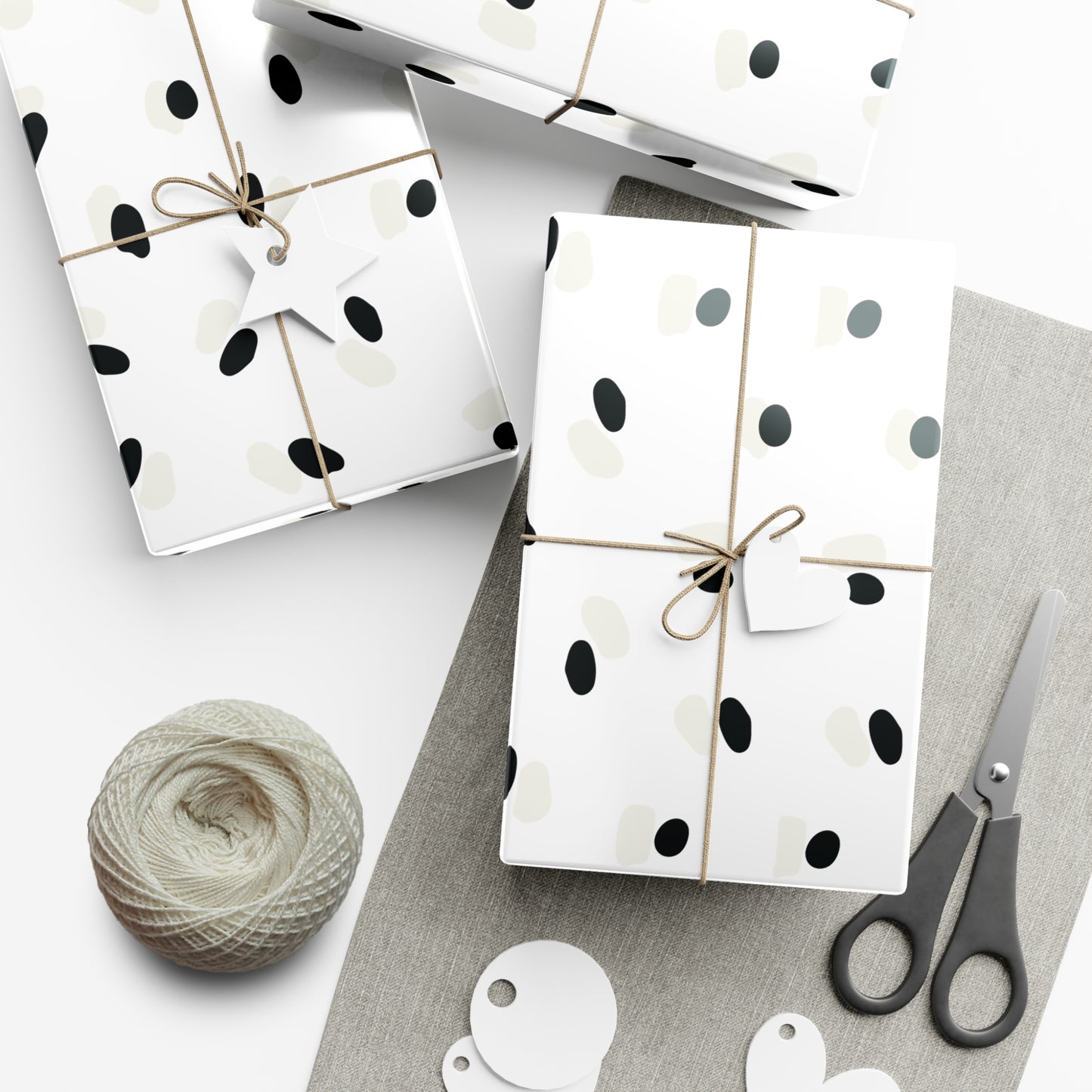 Black and Cream Spots on White Gift Wrapping Paper
