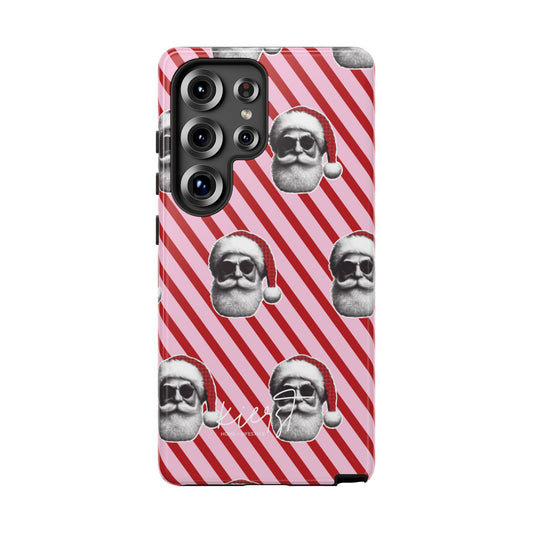 Holiday 25 Cool Santa on Pink and Red Diagonal Striped Samsung Galaxy Phone Case
