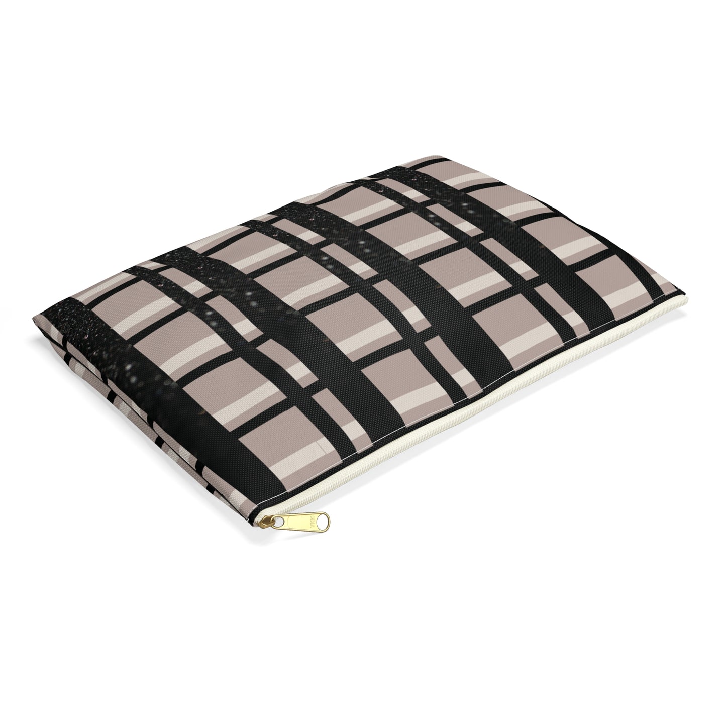 Taupe, Black, and Black Glitter Plaid Accessory Pouch