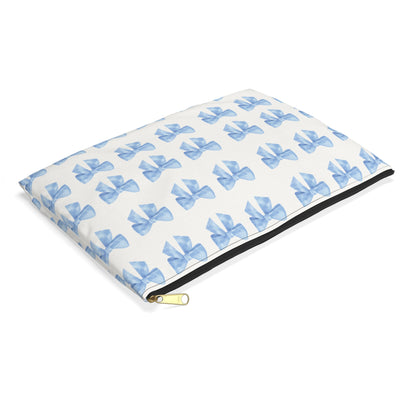 Multiple Blue Bows on Beige Accessory Pouch