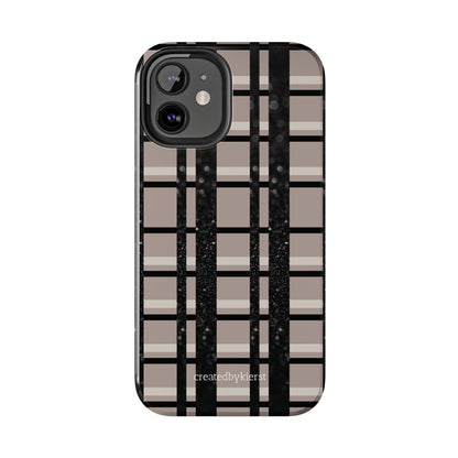 Tan, Black, and Black Glitter Plaid iPhone Case