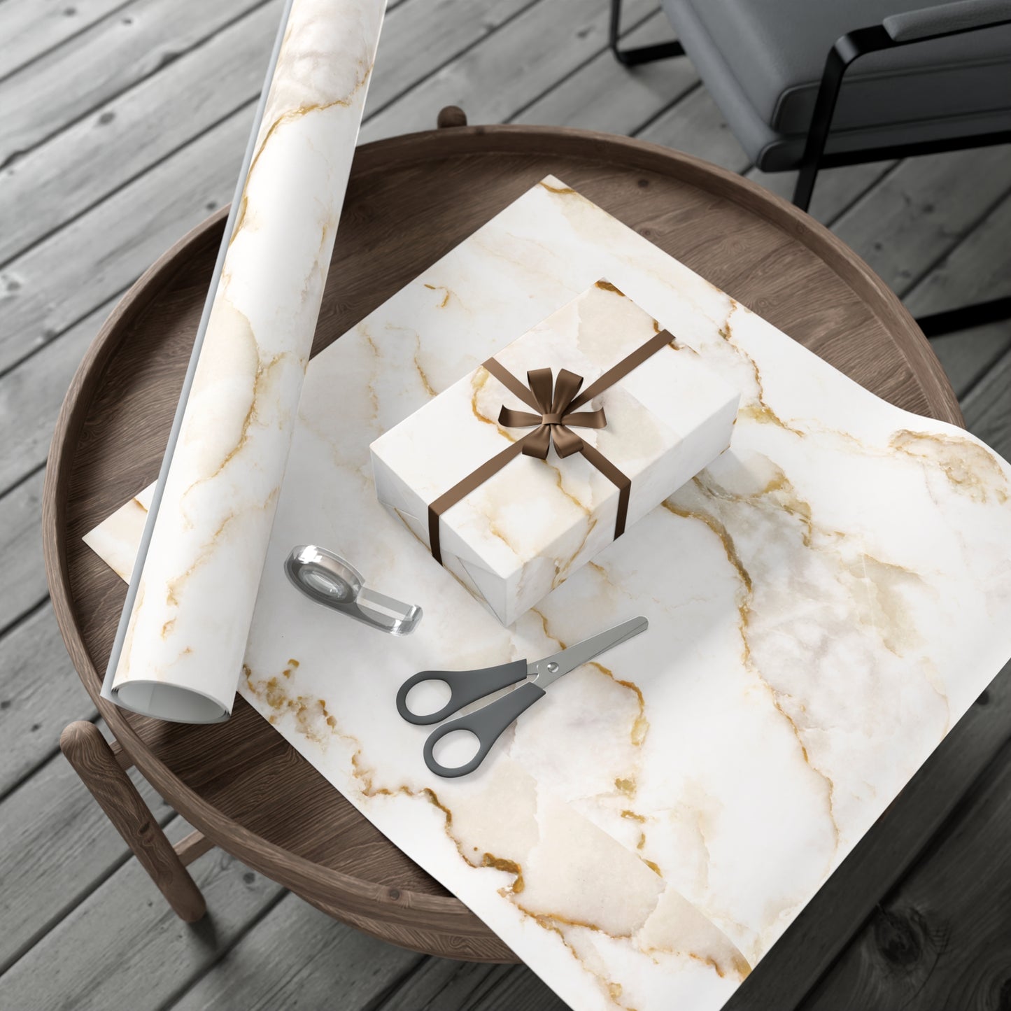 White Cream and Gold Marble Gift Wrapping Paper