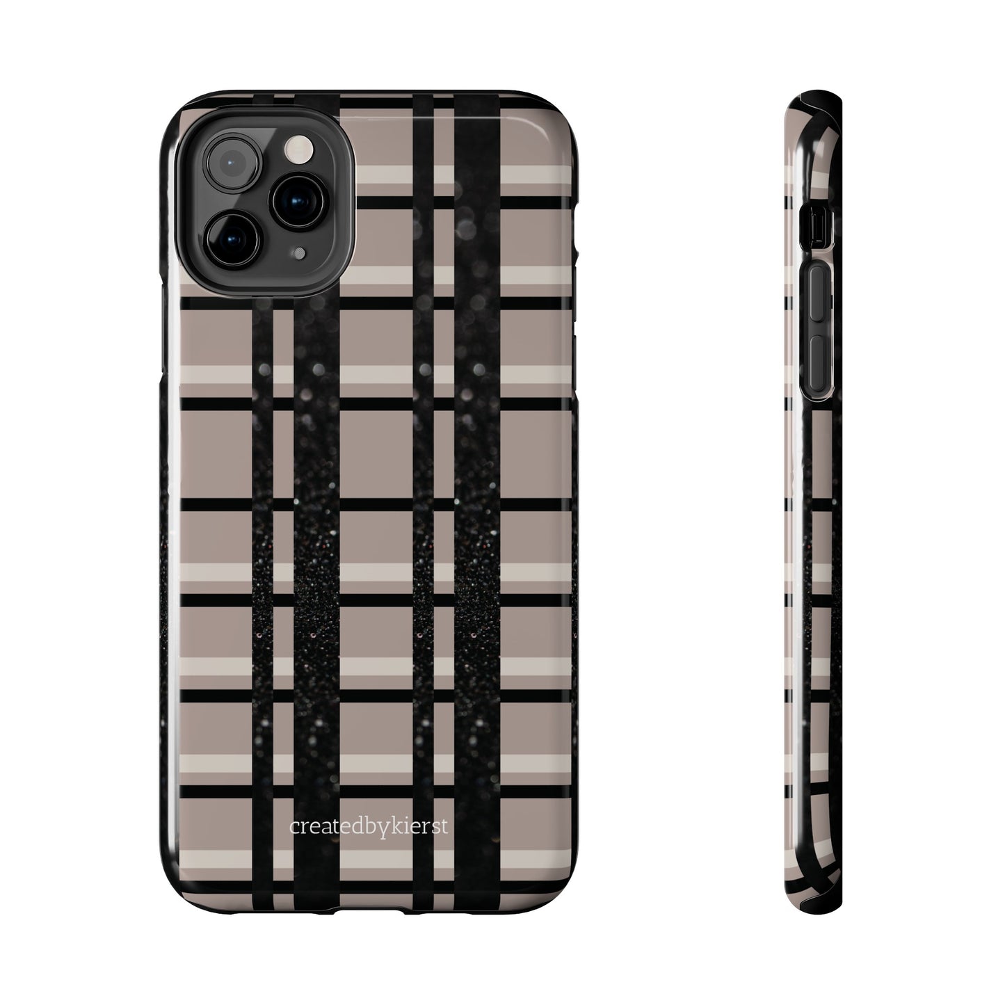 Tan, Black, and Black Glitter Plaid iPhone Case