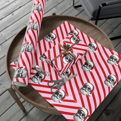 Cool Santa on Pink and Red Diagonal Striped Gift Wrapping paper