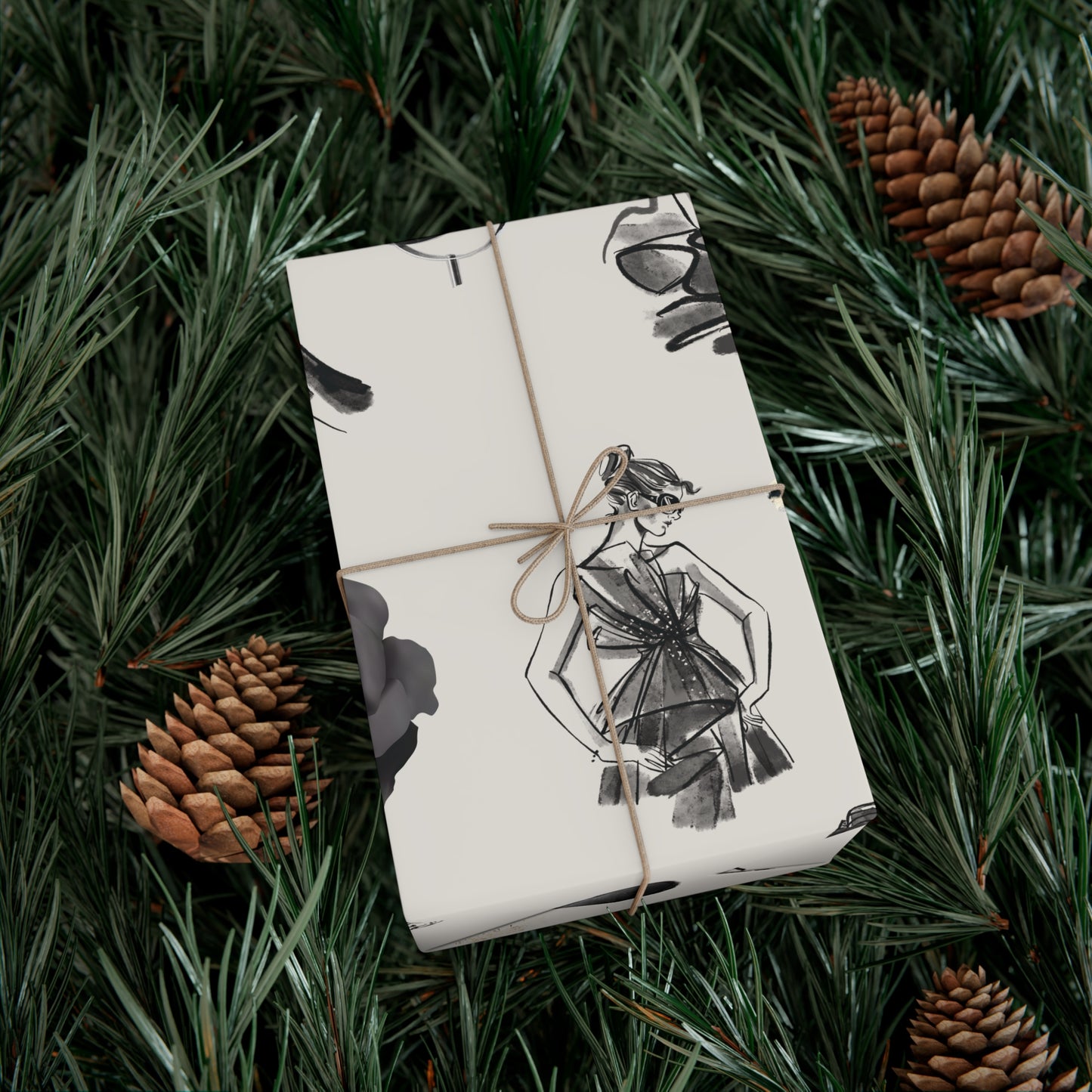 B&W Fashion Illustration Gift Wrapping Paper | Elegant Sketches on Bone White