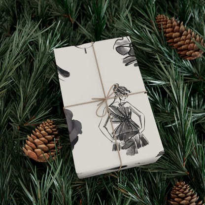 B&W Fashion Illustration Gift Wrapping Paper | Elegant Sketches on Bone White