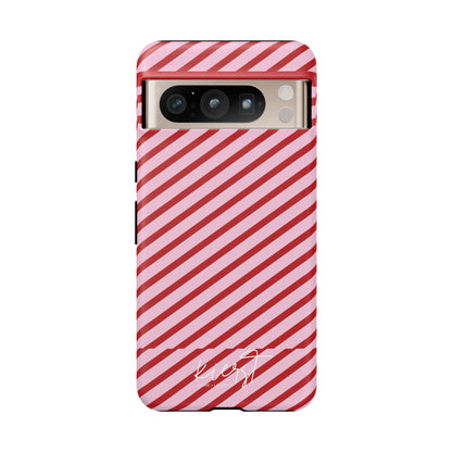 Holiday 25 Pink and Red Diagonal Striped Google Pixel Phone Case