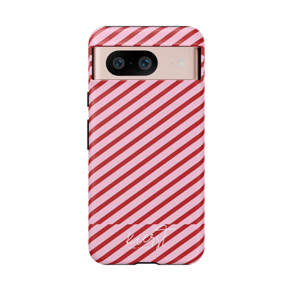 Holiday 25 Pink and Red Diagonal Striped Google Pixel Phone Case
