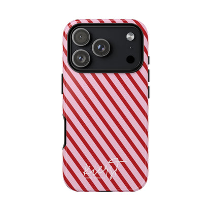 Holiday 25 Pink and Red Diagonal Striped iPhone Case
