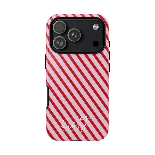 Holiday 25 Pink and Red Diagonal Striped iPhone Case