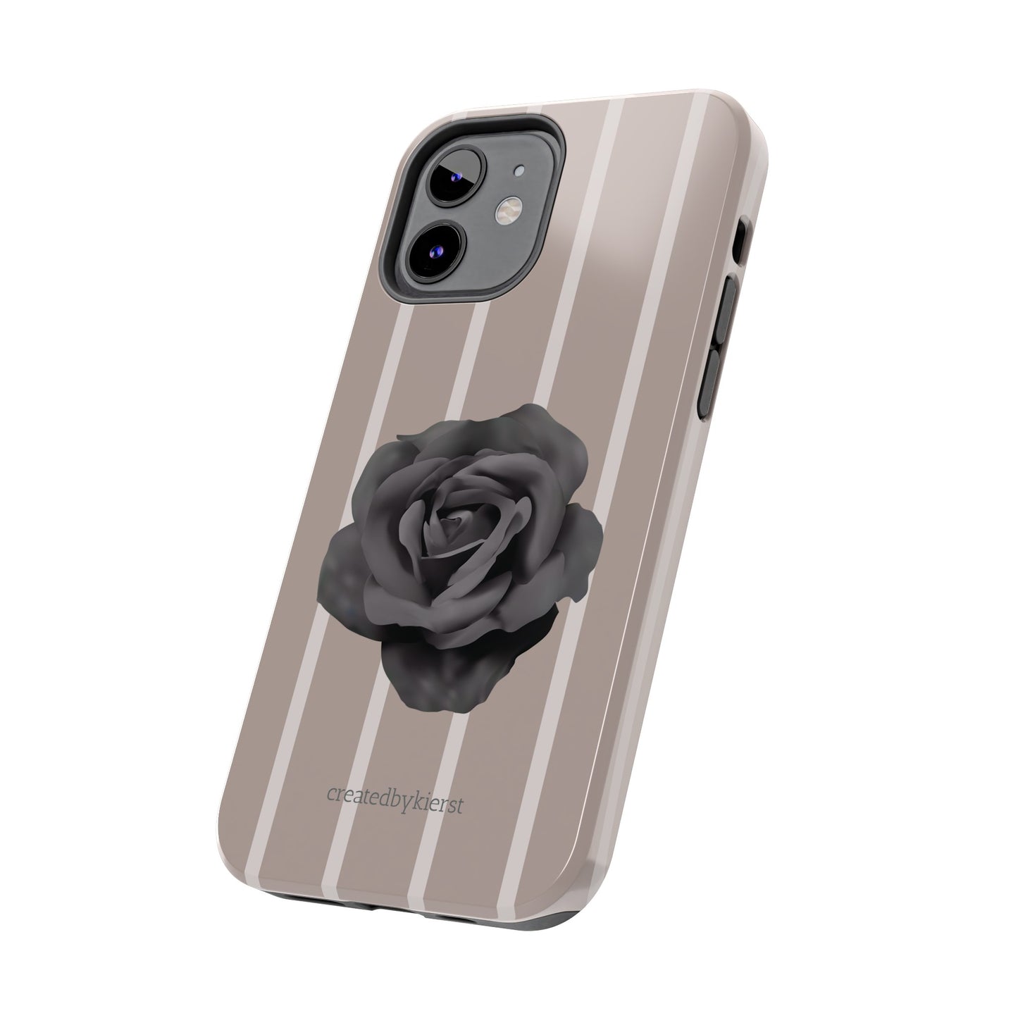 Cream and Brown Vertical Stripes with Black Rose iPhone Case