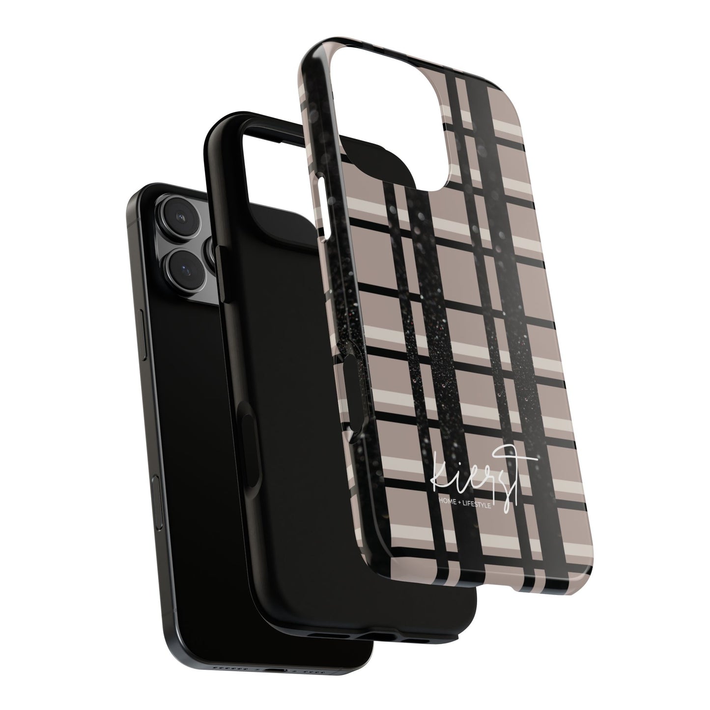 Taupe, Cream, and Black Plaid iPhone Case