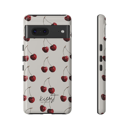 Moody Cherry Stems on White Bone Google Pixel Case | Sultry Minimalism Meets Everyday Utility