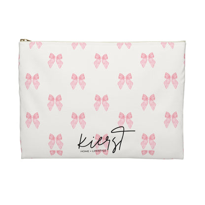 Multiple Pink Bows on Beige Accessory Pouch