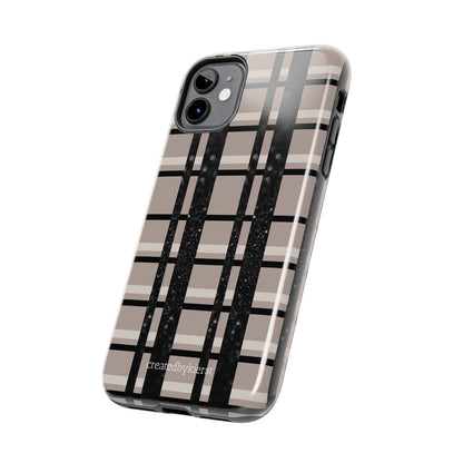 Tan, Black, and Black Glitter Plaid iPhone Case