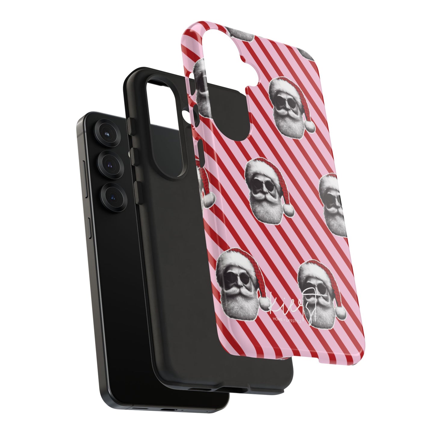 Holiday 25 Cool Santa on Pink and Red Diagonal Striped Samsung Galaxy Phone Case