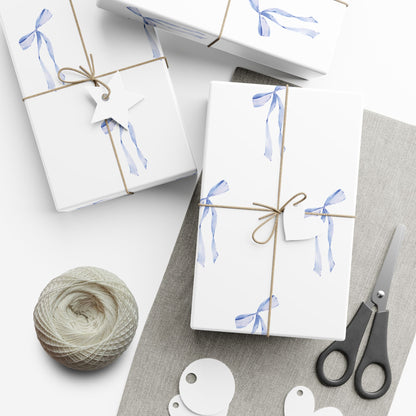 Delicate Blue Bow Gift Wrapping Paper – Hand-Painted Style Ribbon Pattern on White