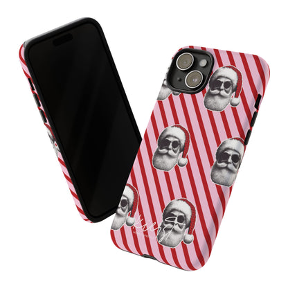 Holiday 25 Cool Santa on Pink and Red Diagonal Striped iPhone Case