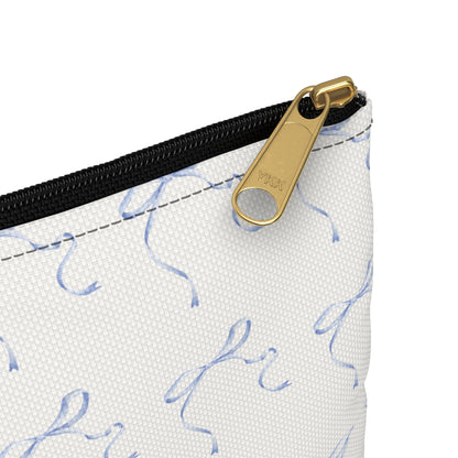 Multiple Thin Blue Bows on Beige Accessory Pouch