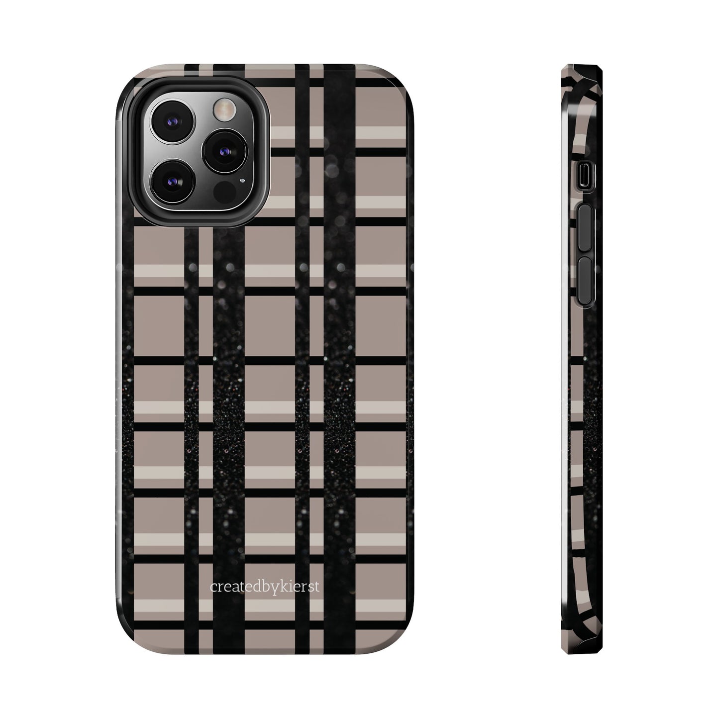 Tan, Black, and Black Glitter Plaid iPhone Case