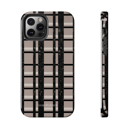 Tan, Black, and Black Glitter Plaid iPhone Case