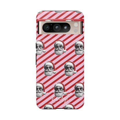 Holiday 25 Cool Santa on Pink and Red Diagonal Striped Google Pixel Phone Case
