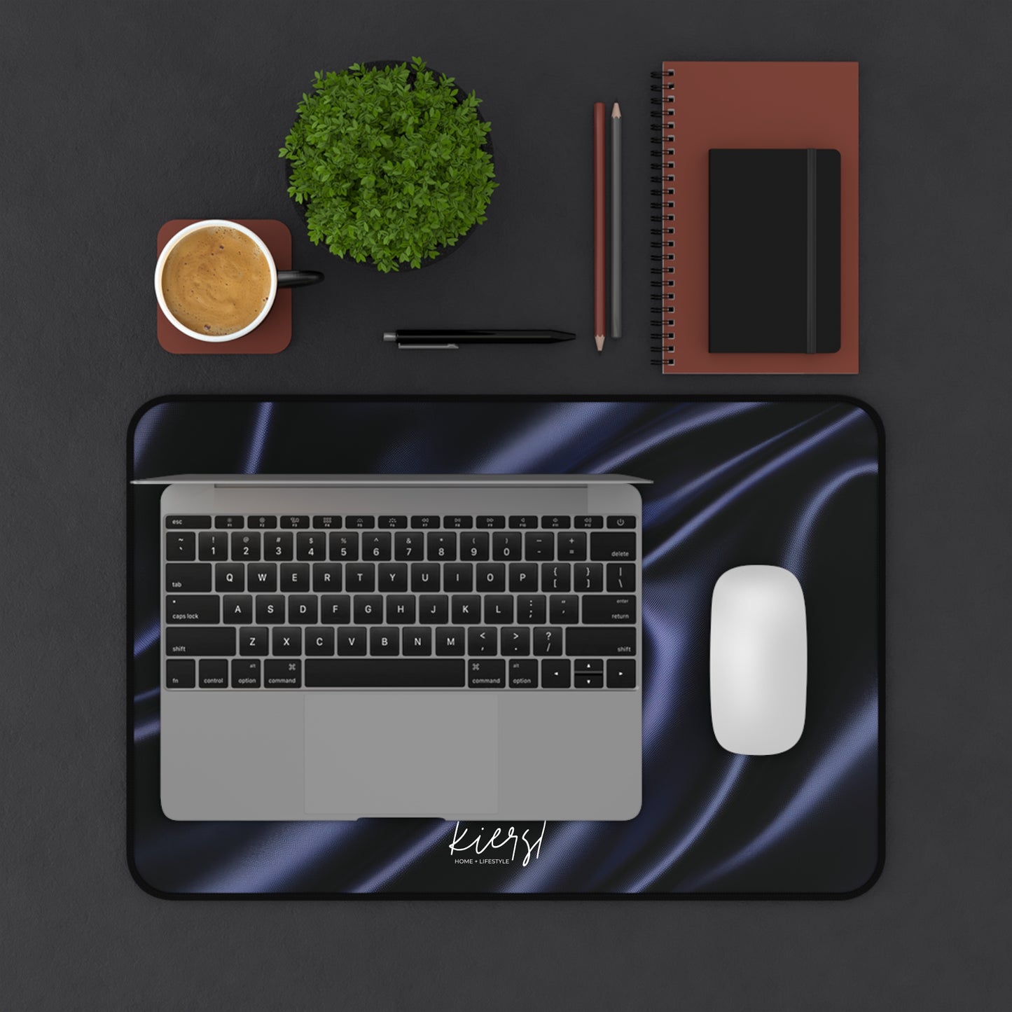 Navy Silk Print Desk Mat