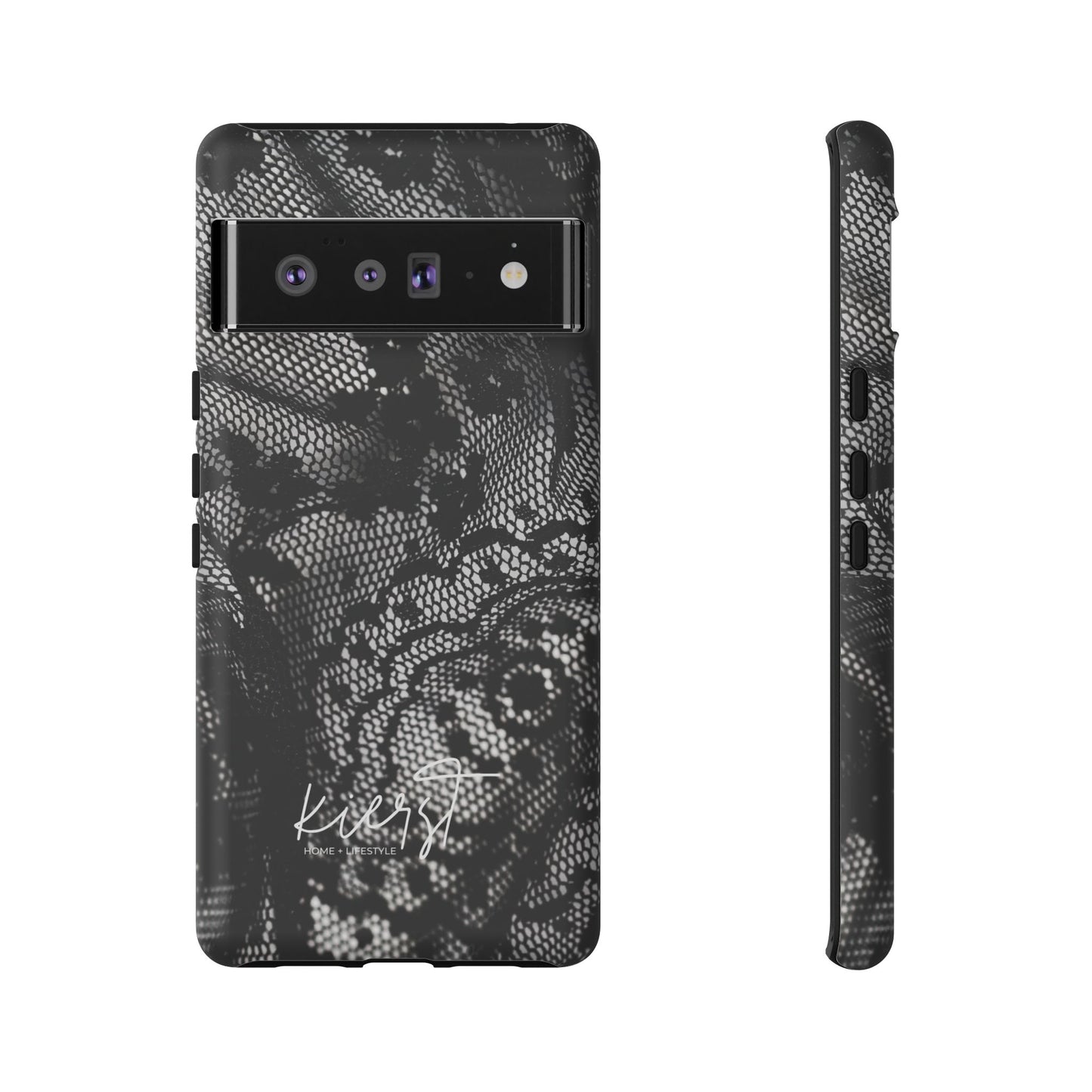 Black + White Lace Print Google Pixel Phone Case