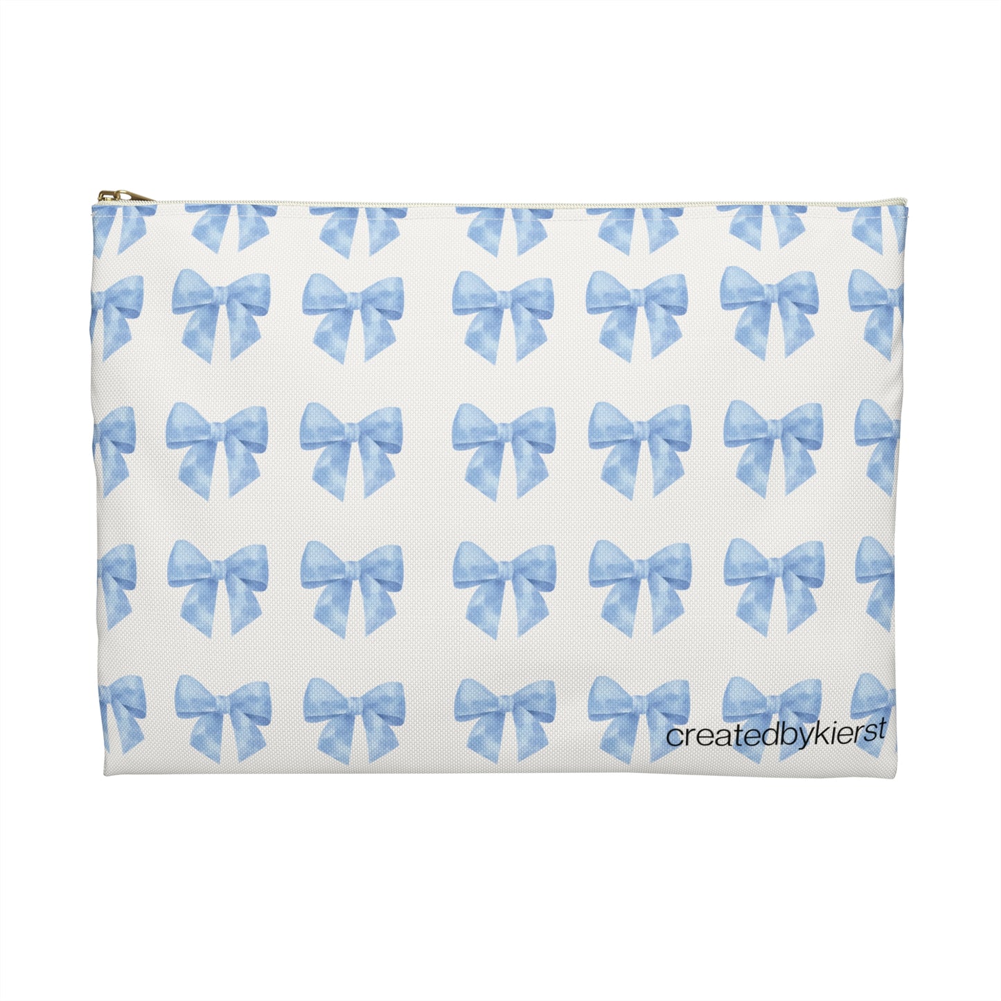 Multiple Blue Bows on Beige Accessory Pouch