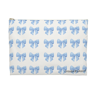 Multiple Blue Bows on Beige Accessory Pouch