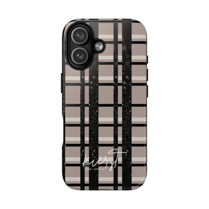 Taupe, Cream, and Black Plaid iPhone Case