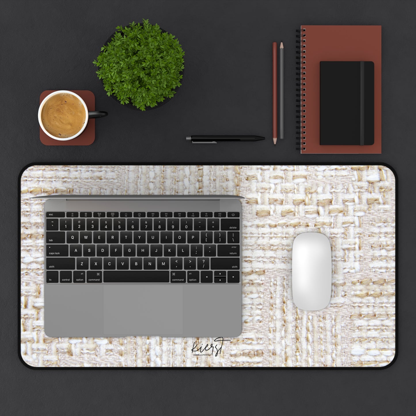 Cream + Gold Tweed Print Desk Mat