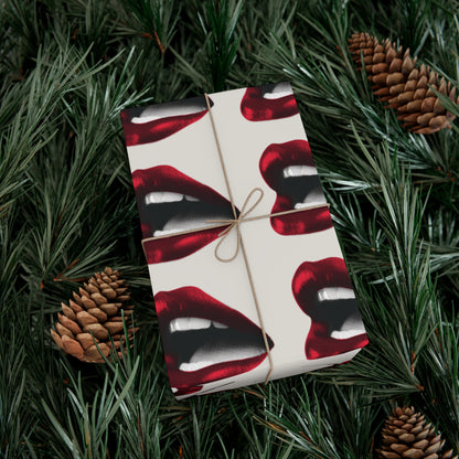Vintage Red Lips Gift Wrapping Paper – Glossy Pop Art Mouths on Bone Color