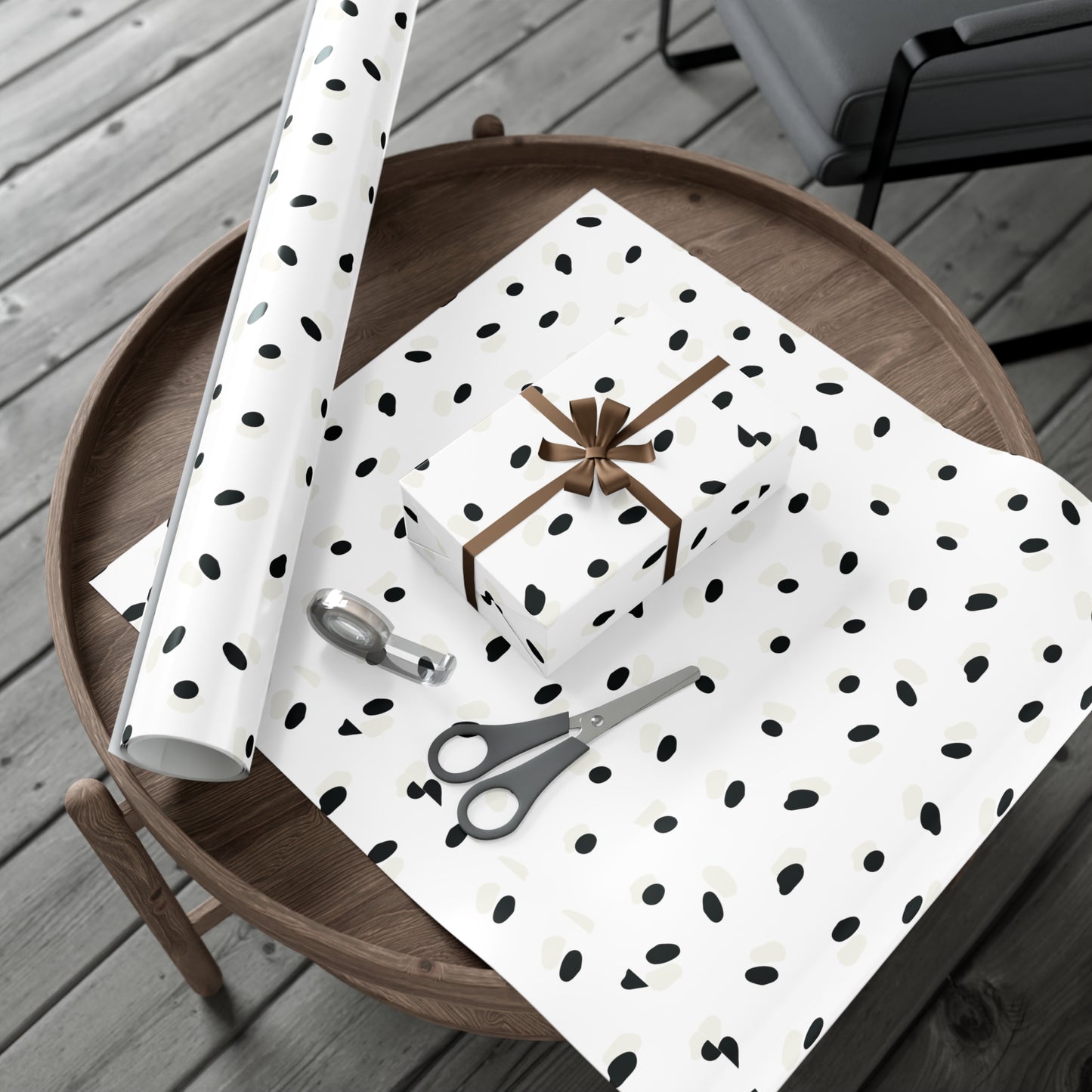 Black and Cream Spots on White Gift Wrapping Paper