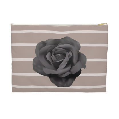 Cream and Brown with Black Rose Accessory Pouch