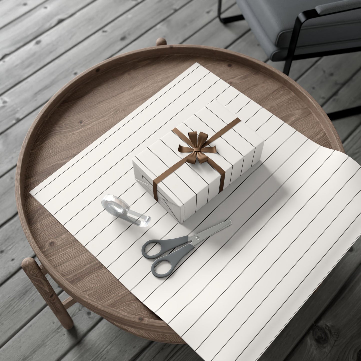 Cream With Grey Pinstripe Gift Wrapping Paper