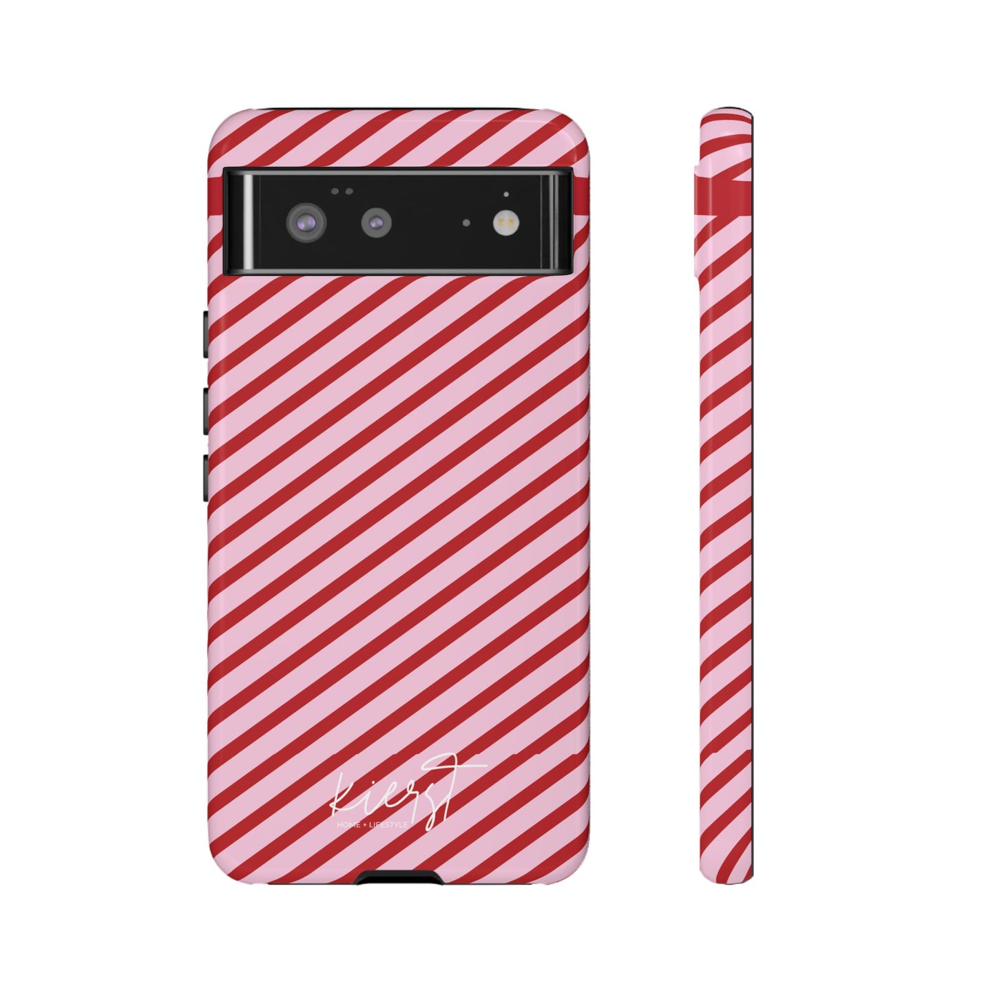 Holiday 25 Pink and Red Diagonal Striped Google Pixel Phone Case