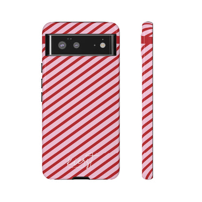 Holiday 25 Pink and Red Diagonal Striped Google Pixel Phone Case